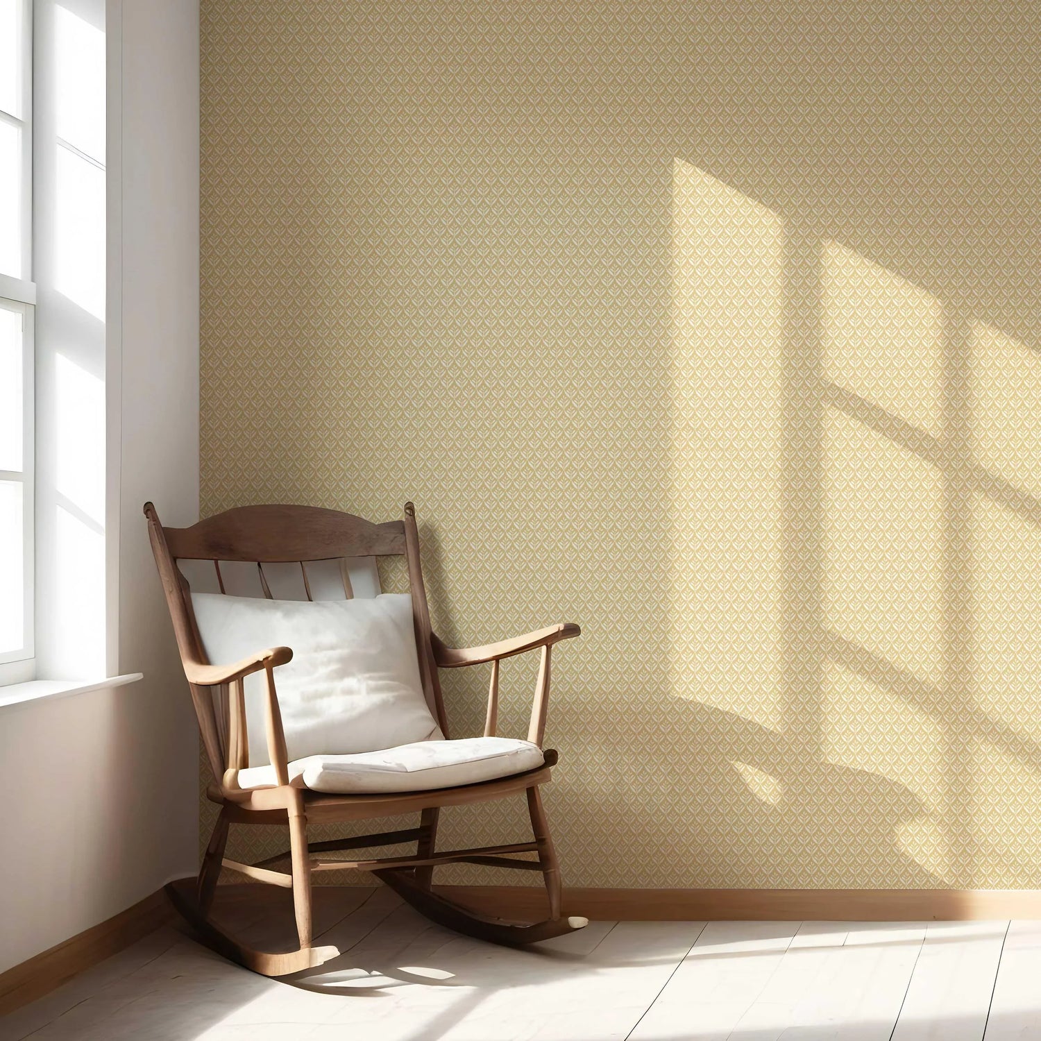Small Floral Lattice/ Leaf Textured Nursery Wallpaper (Yellow/ Off-White)