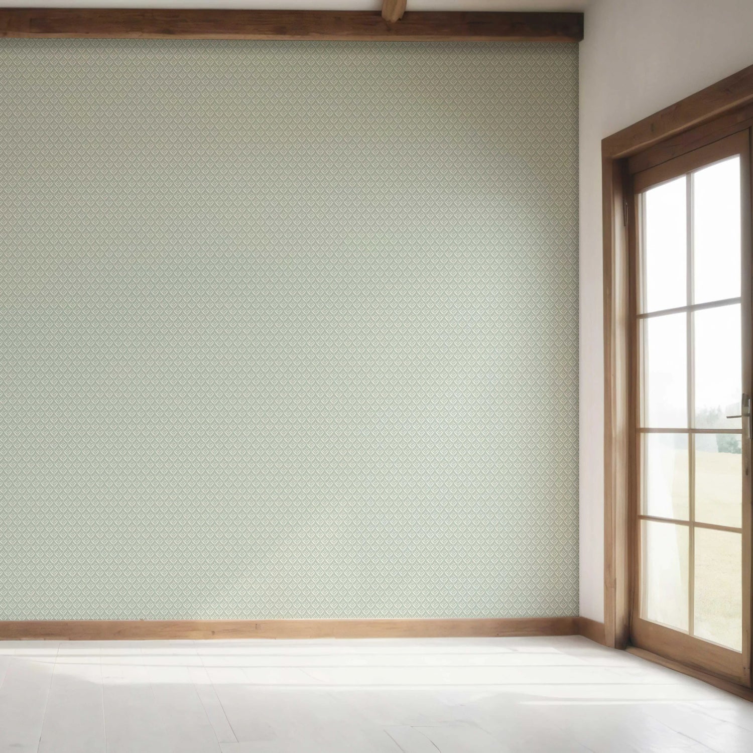 Small Floral Lattice/ Leaf Textured Bedroom Wallpaper (Pastel Blue)