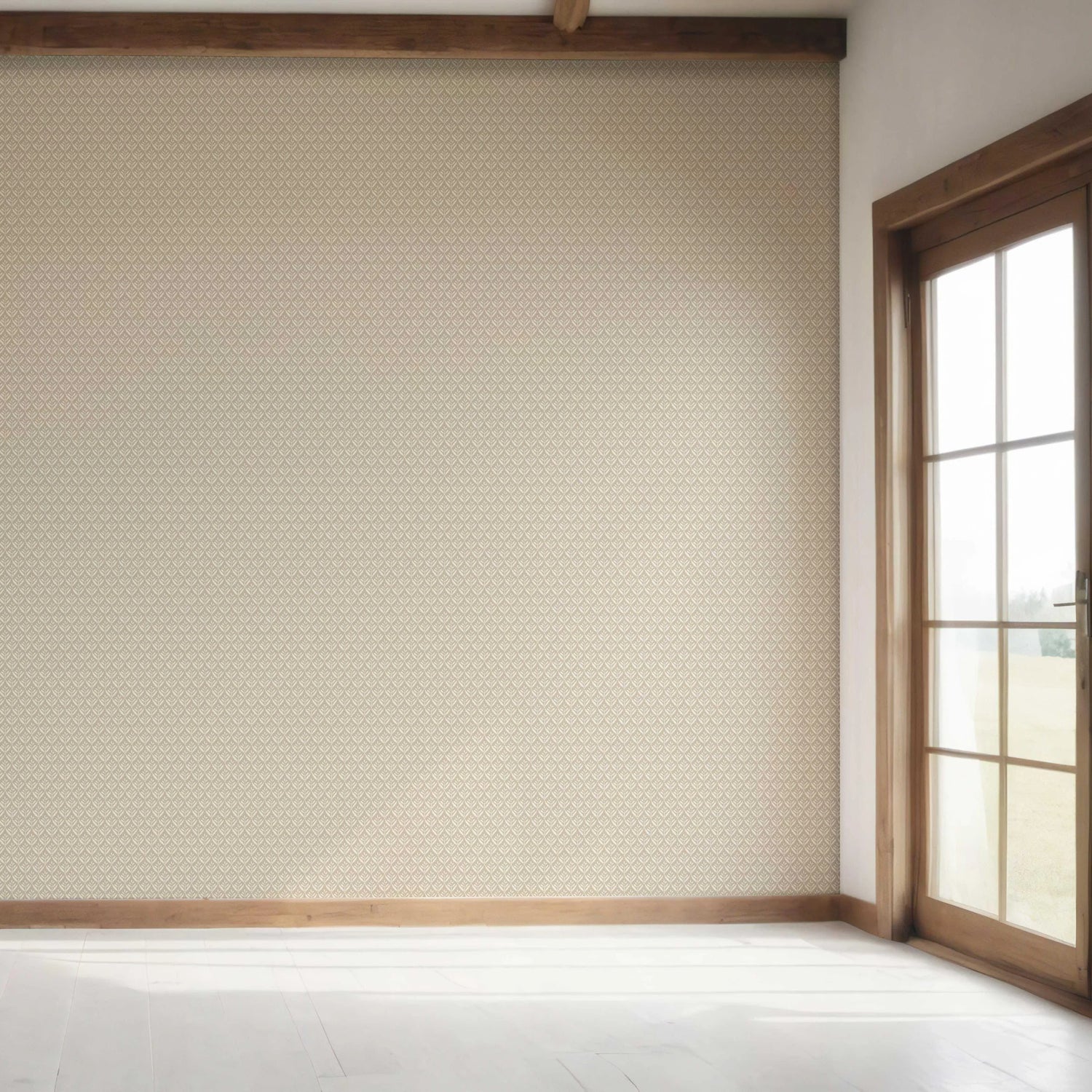 Neutral Small Floral Lattice/ Leaf Textured Bedroom Wallpaper (Beige/ Light Brown/ Off-White)