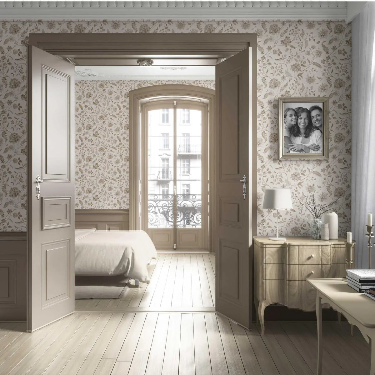 Neutral Floral/ Botanical Patterned Living Room Wallpaper (Beige/ Brown/ Soft Taupe)