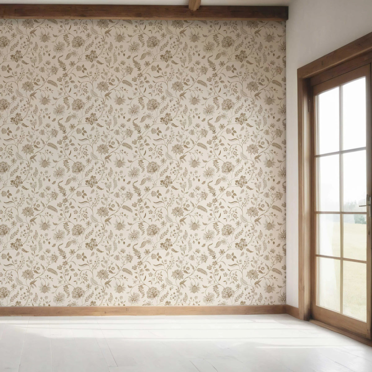 Neutral Floral/ Botanical Patterned Bedroom Wallpaper (Beige/ Brown/ Soft Taupe)