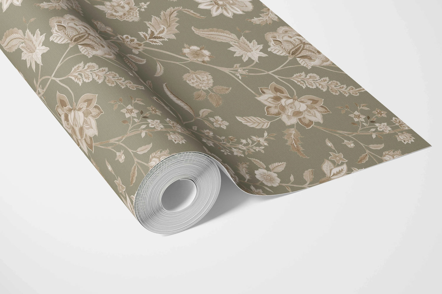 Floral/ Botanical Patterned Bathroom Wallpaper (Olive Green/ Beige)