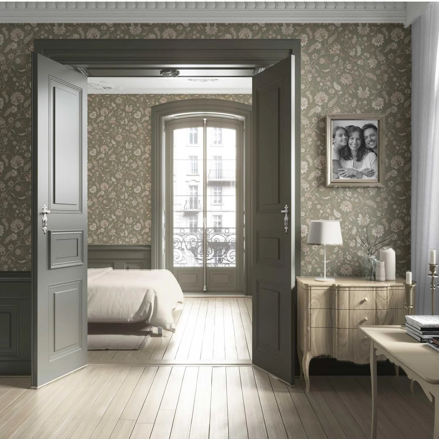 Floral/ Botanical Patterned Living Room Wallpaper (Olive Green/ Beige)