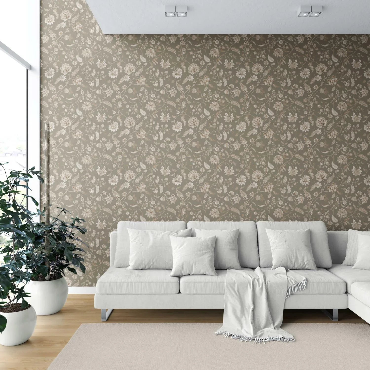 Floral/ Botanical Patterned Shower Toilet Wallpaper (Olive Green/ Brown/ Beige)