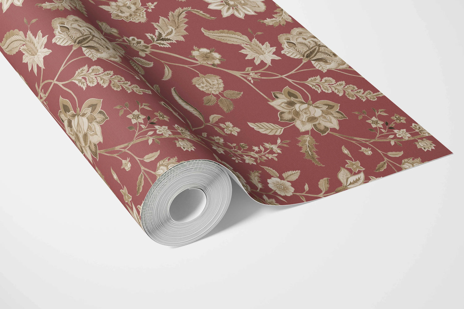 Floral/ Botanical Patterned Bathroom Wallpaper (Red/ Maroon/ Beige)