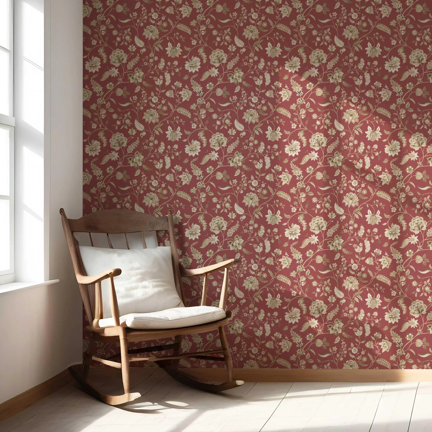 Floral/ Botanical Patterned Nursery Wallpaper (Red/ Maroon/ Beige)