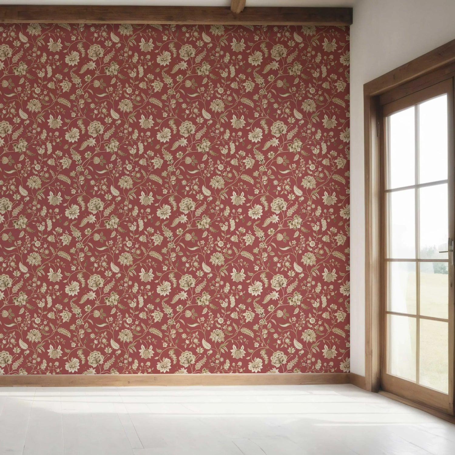Floral/ Botanical Patterned Bedroom Wallpaper (Red/ Maroon/ Beige)