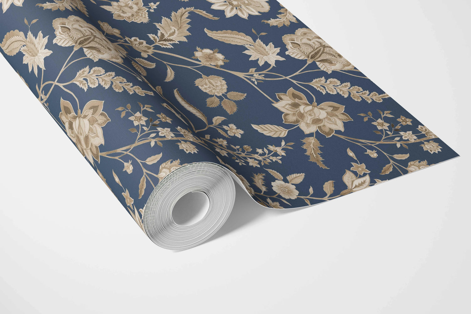 Floral/ Botanical Patterned Bathroom Wallpaper (Navy Blue/ Beige)