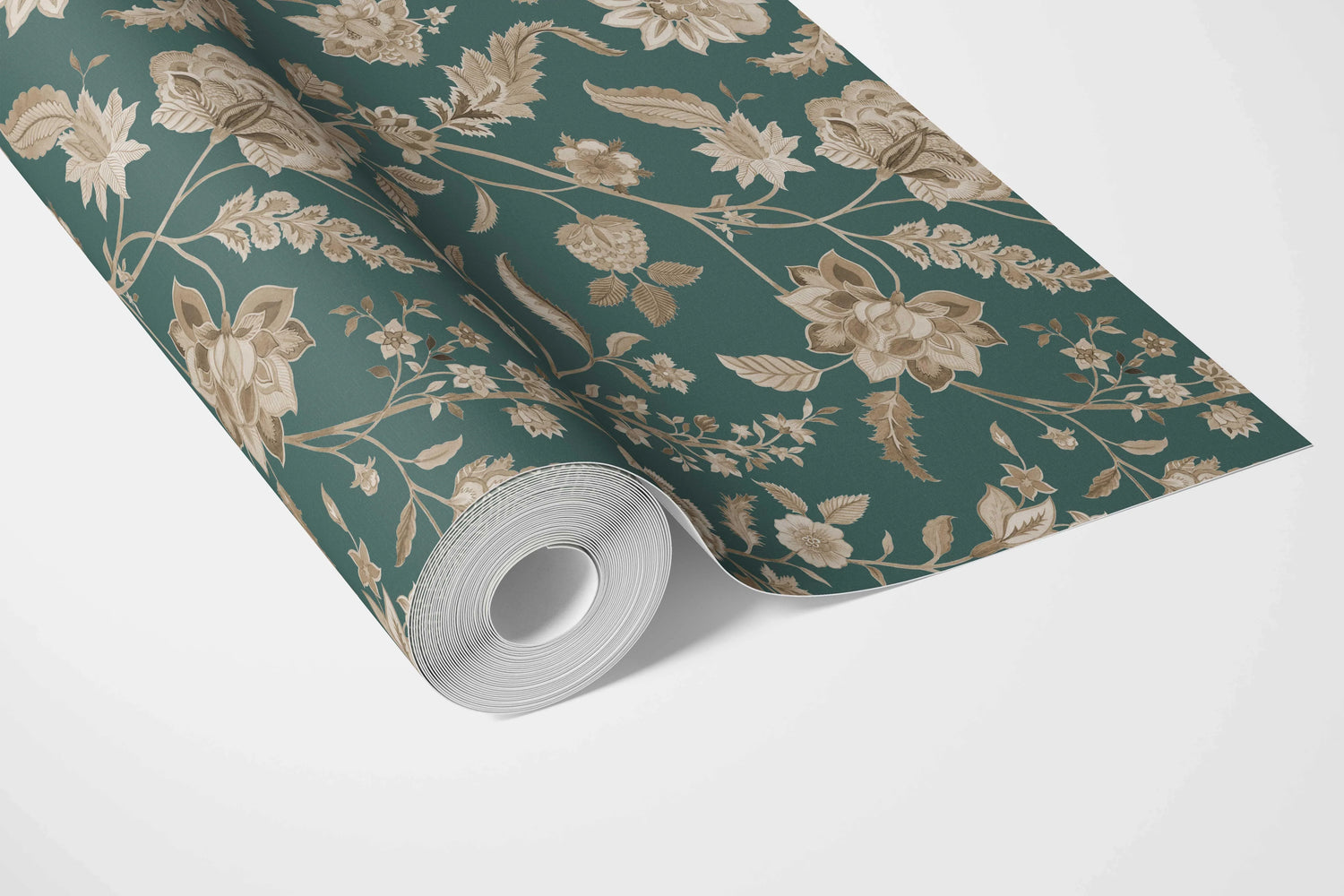 Floral/ Botanical Patterned Bathroom Wallpaper (Emerald Green/ Beige)