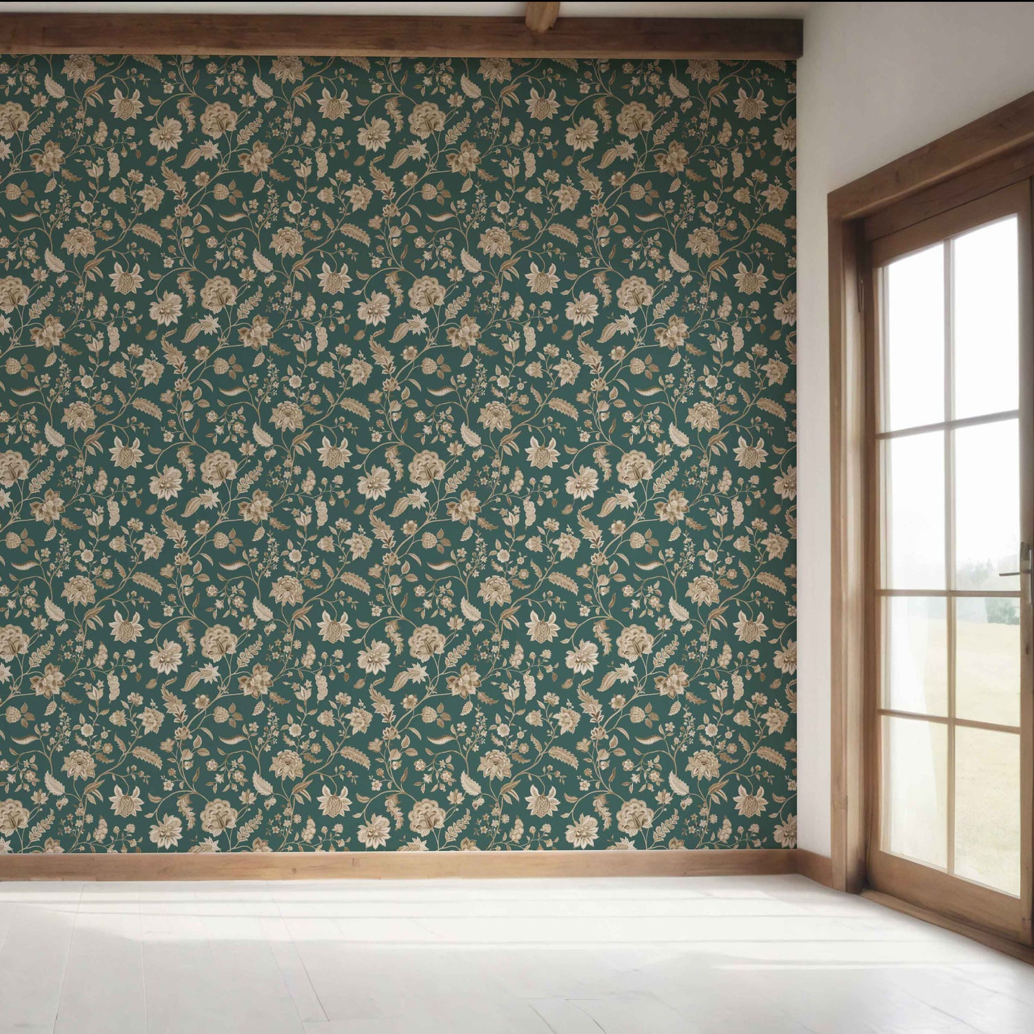 Floral/ Botanical Patterned Bedroom Wallpaper (Emerald Green/ Beige)