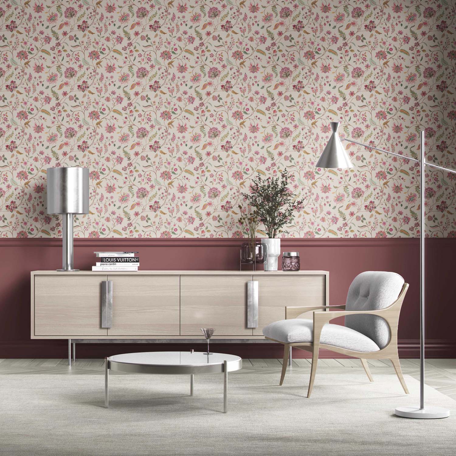 Floral/ Botanical Patterned Kitchen Wallpaper (Pink/ Green/ Blue/ Taupe)