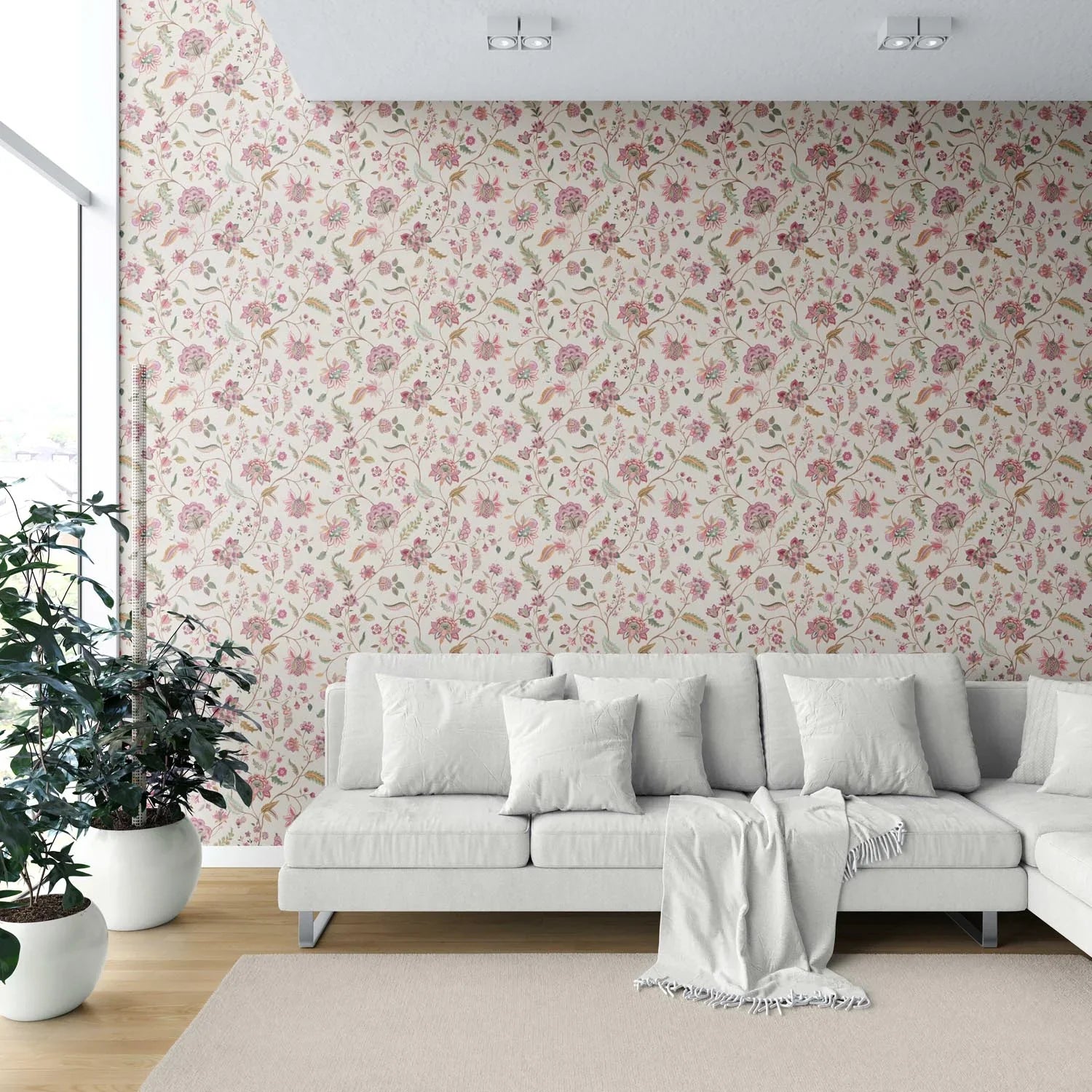 Floral/ Botanical Patterned Shower Toilet Wallpaper (Pink/ Green/ Blue/ Taupe)