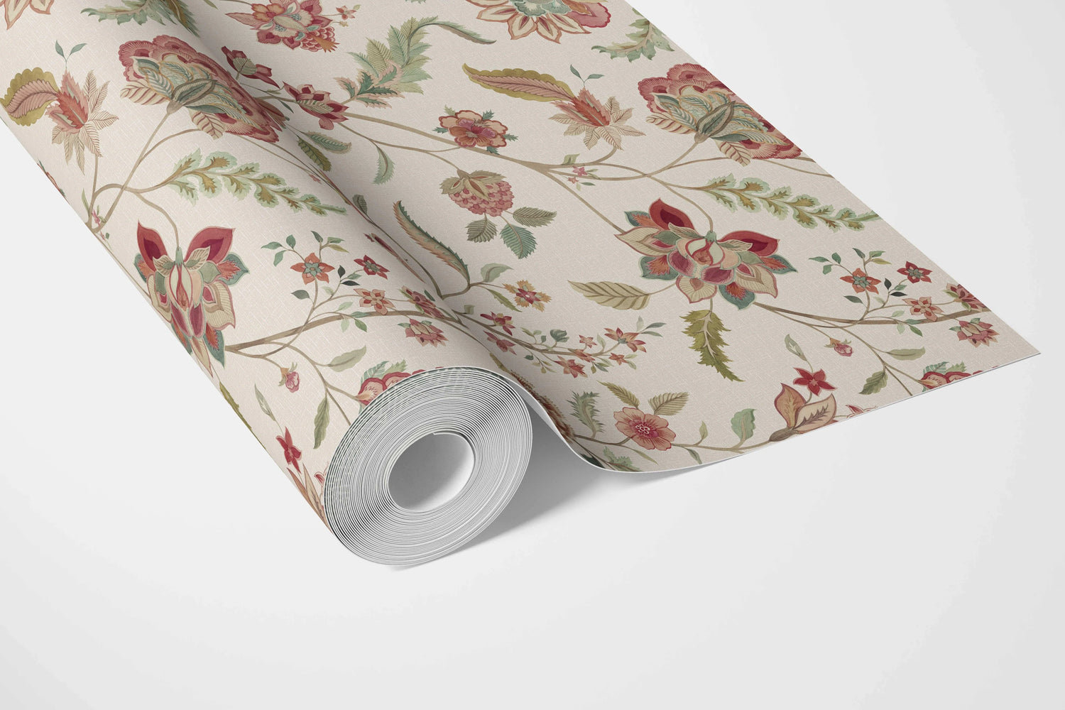 Floral/ Botanical Patterned Bathroom Wallpaper (Red/ Green/ Soft Taupe)
