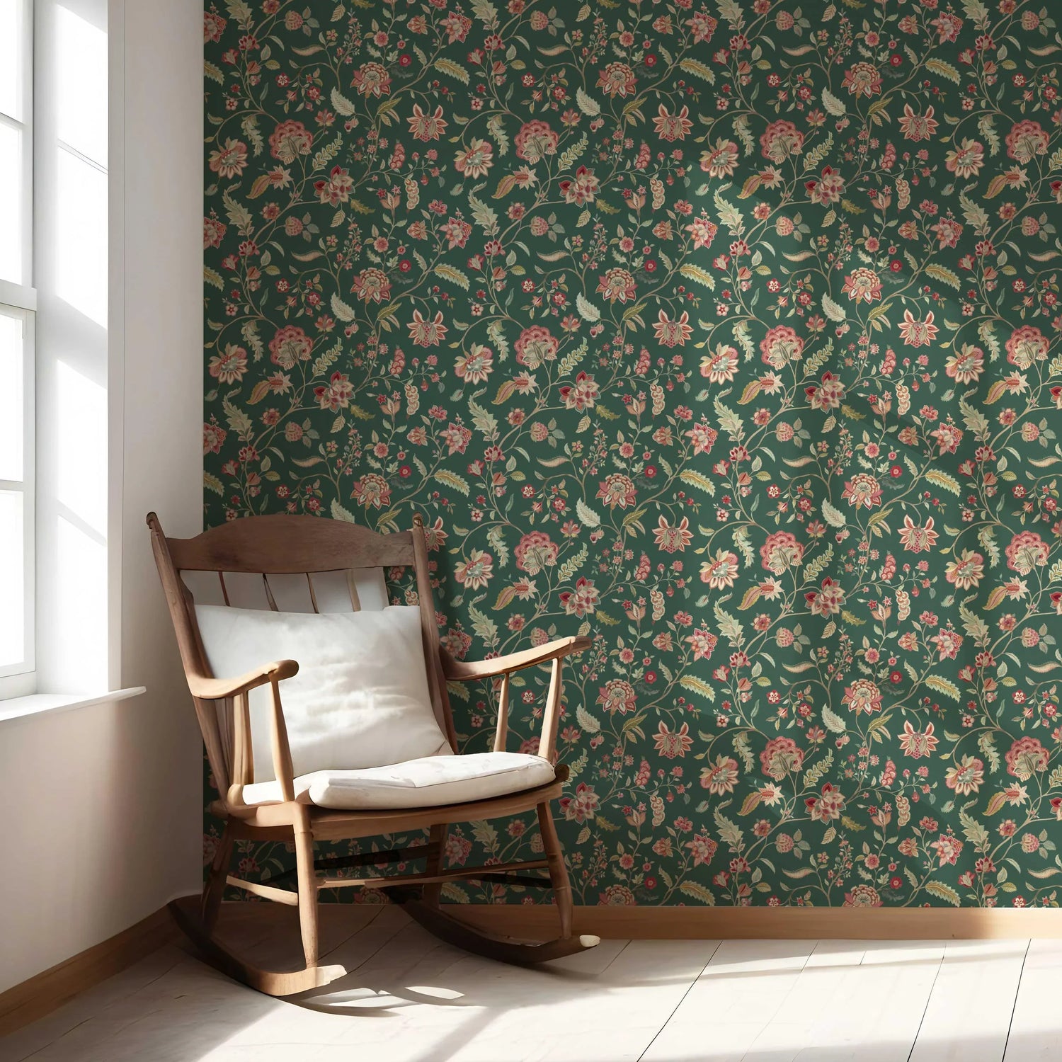 Floral/ Botanical Patterned Nursery Wallpaper (Green/ Red/ Pink)