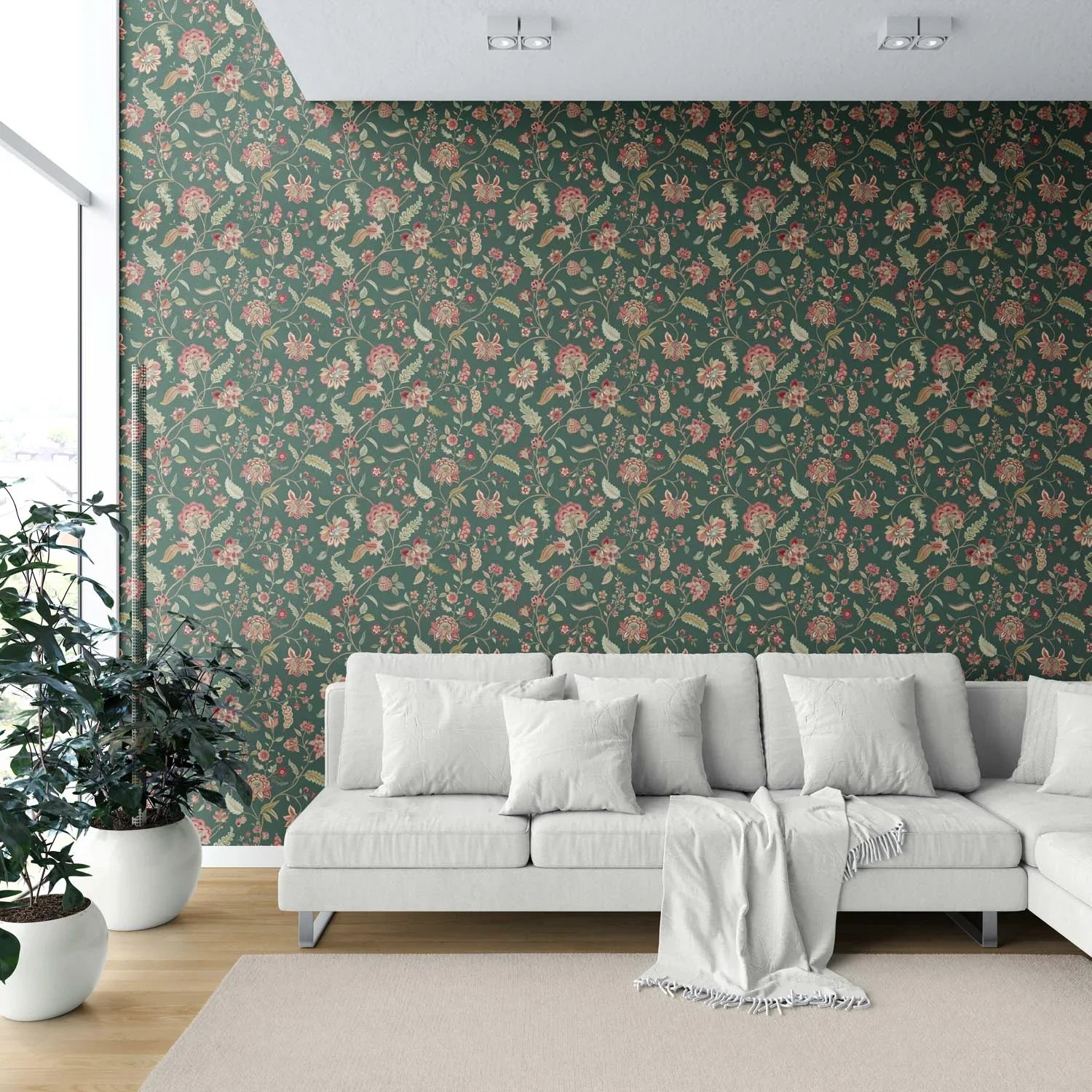 Floral/ Botanical Patterned Shower Toilet Wallpaper (Green/ Red/ Pink)