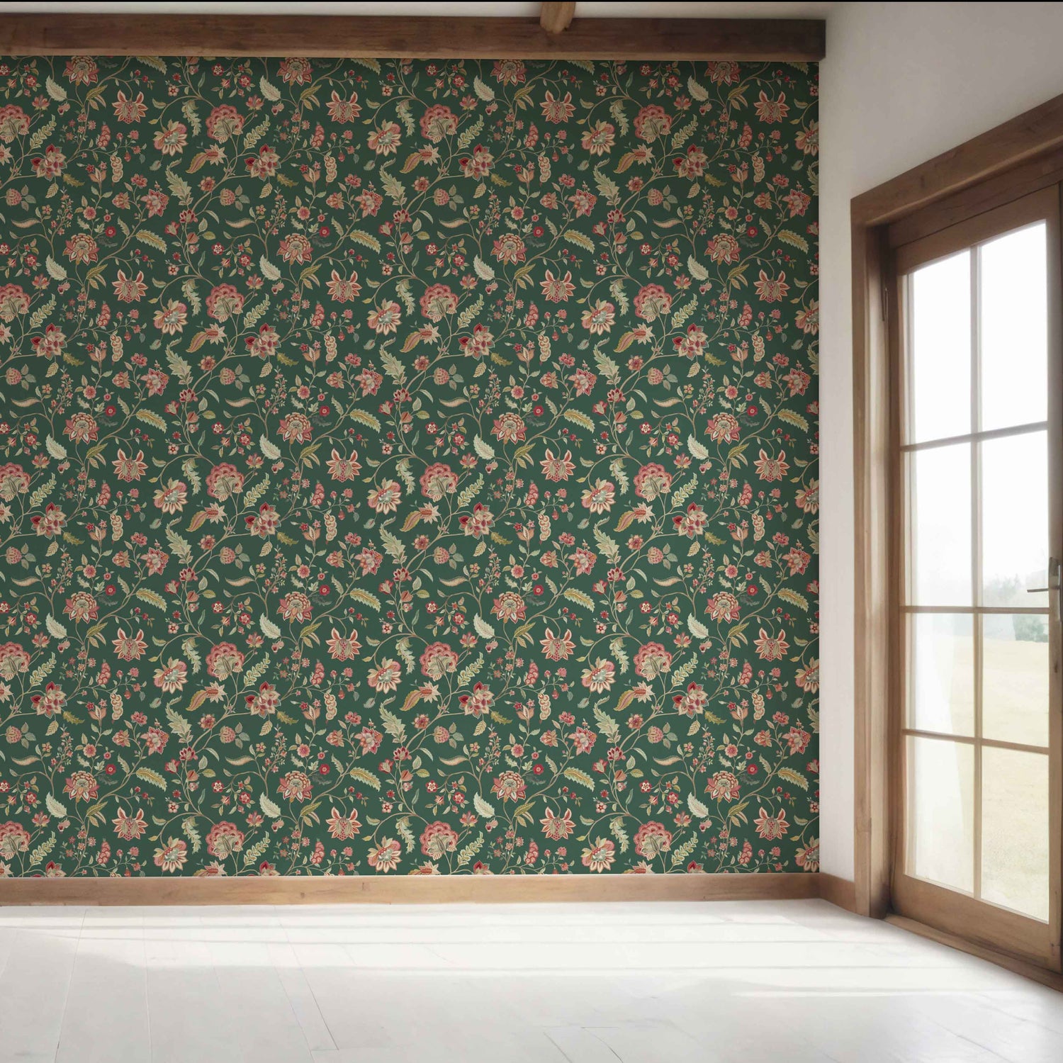 Floral/ Botanical Patterned Bedroom Wallpaper (Green/ Red/ Pink)