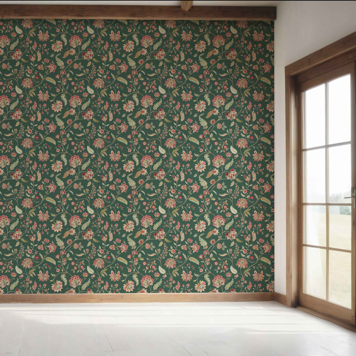 Floral/ Botanical Patterned Bedroom Wallpaper (Green/ Red/ Pink)