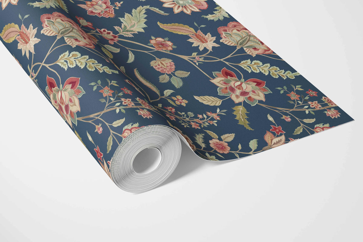 Floral/ Botanical Patterned Bathroom Wallpaper (Navy Blue/ Red/ Pink/ Green)