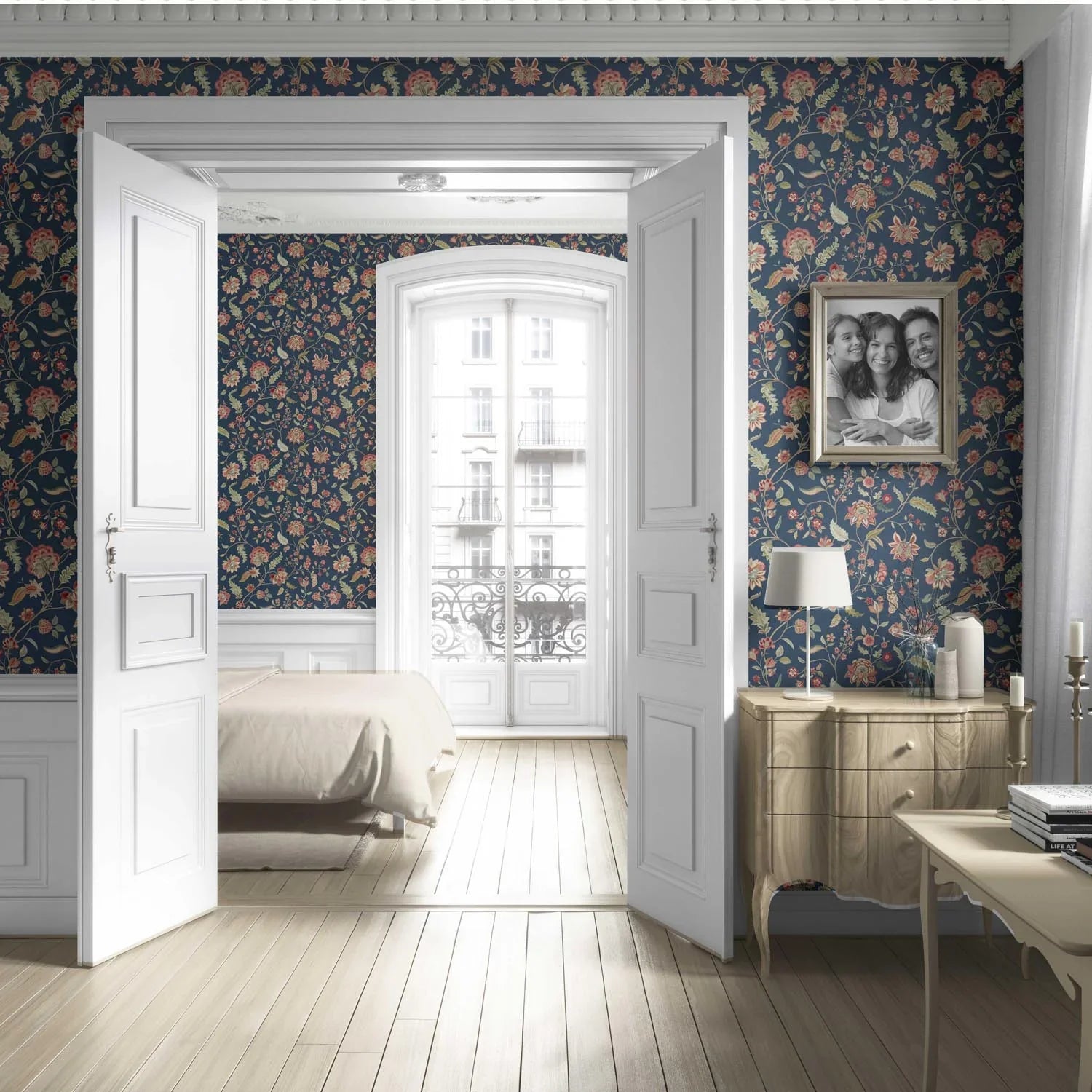 Floral/ Botanical Patterned Living Room Wallpaper (Navy Blue/ Red/ Pink/ Green)