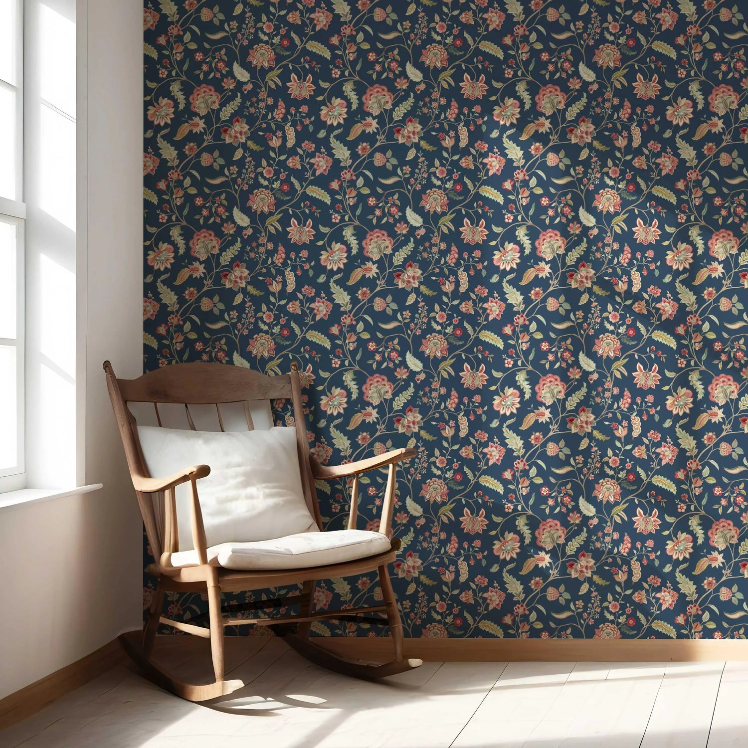 Floral/ Botanical Patterned Nursery Wallpaper (Navy Blue/ Red/ Pink/ Green)