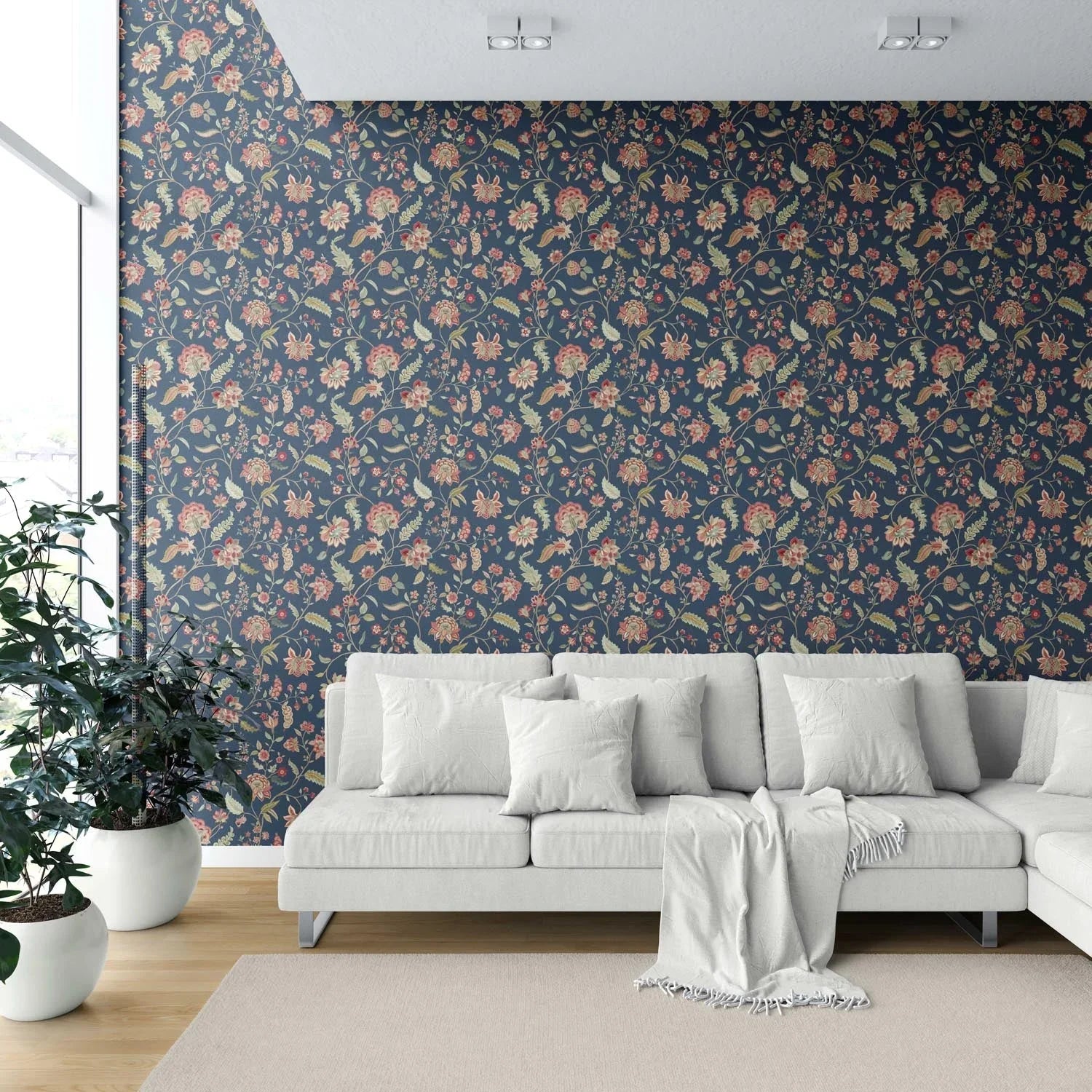 Floral/ Botanical Patterned Shower Toilet Wallpaper (Navy Blue/ Red/ Pink/ Green)