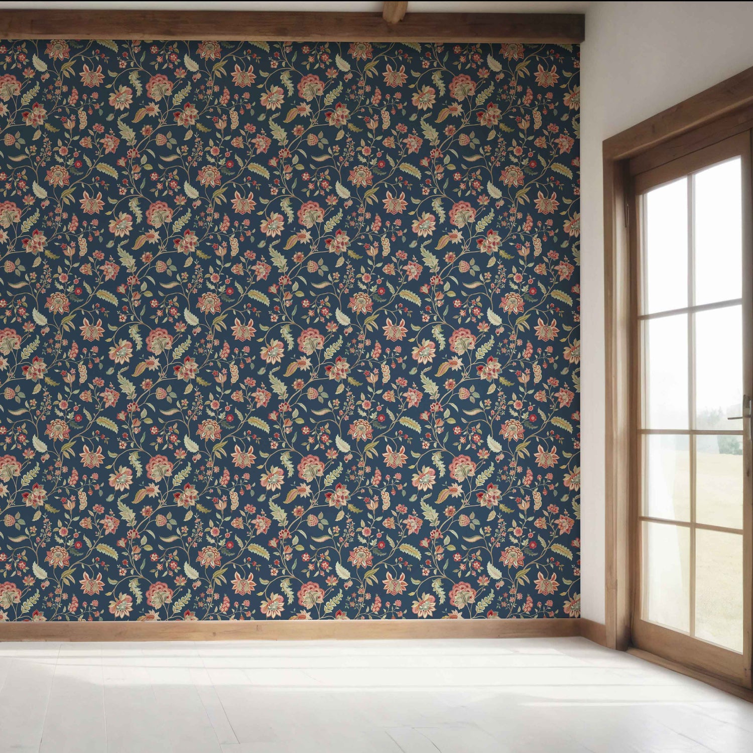 Floral/ Botanical Patterned Bedroom Wallpaper (Navy Blue/ Red/ Pink/ Green)