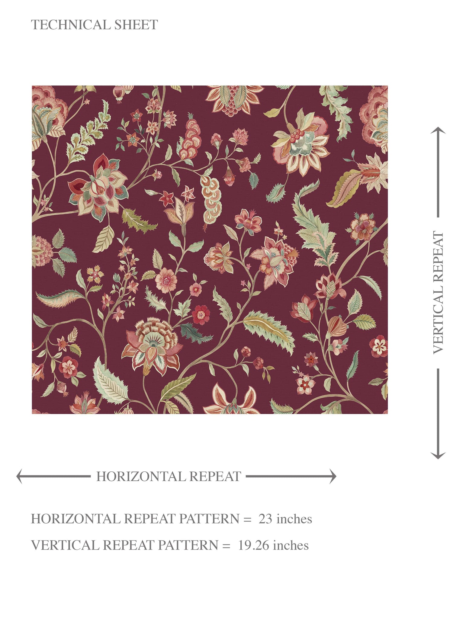 Floral/ Botanical Patterned Kids Room Wallpaper (Deep Maroon/ Burgundy/ Pink/ Green)