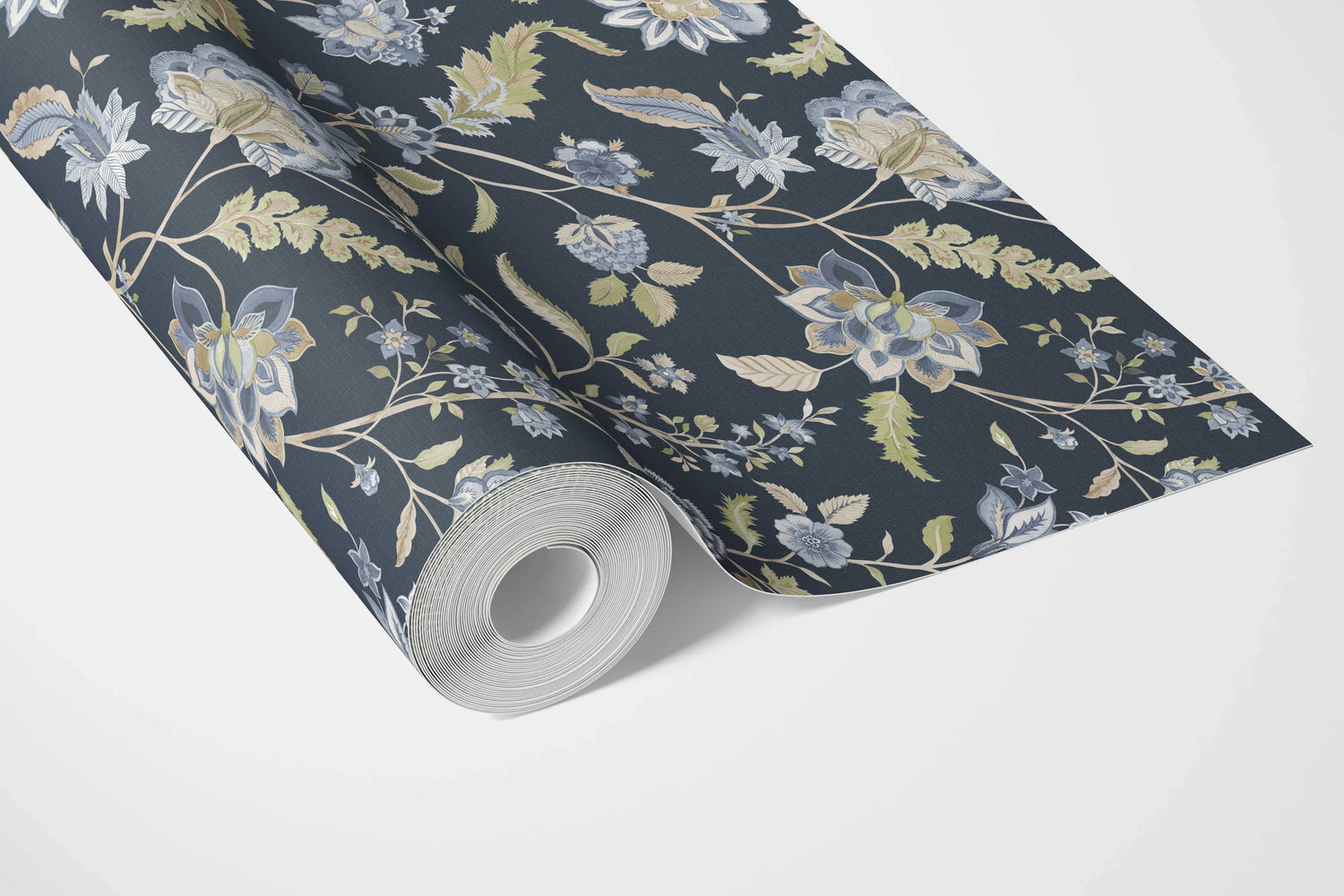 Floral/ Botanical Patterned Bathroom Wallpaper (Midnight Blue/ Pale Blue/ Green)