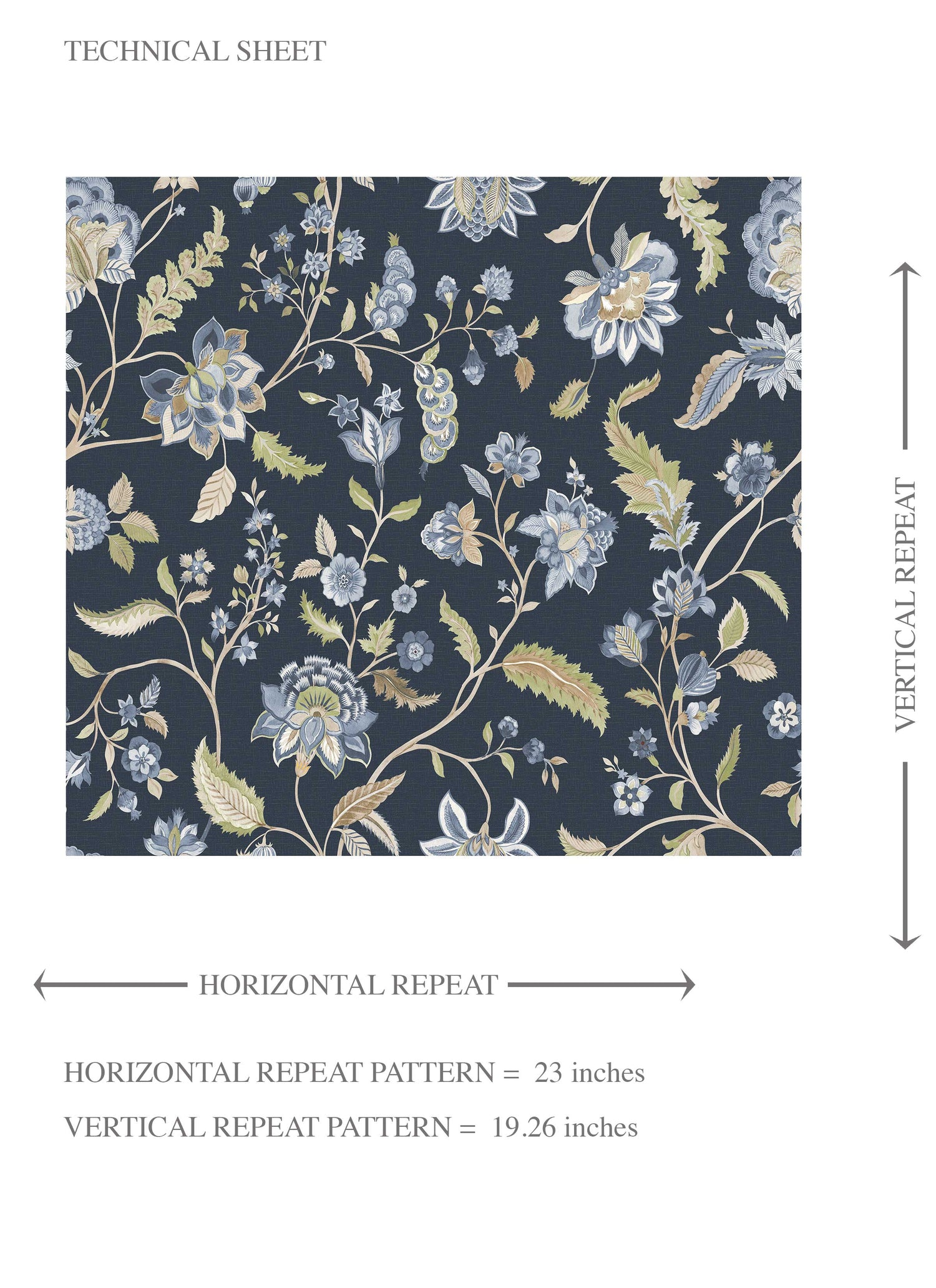 Floral/ Botanical Patterned Kids Room Wallpaper (Midnight Blue/ Pale Blue/ Green)