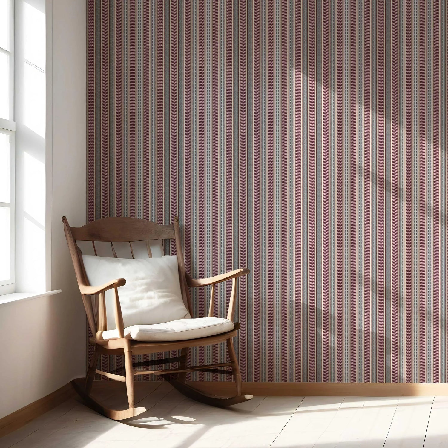 Geometric Striped Shower Toilet Wallpaper (Mauve/ Pink/ Sage Gray)