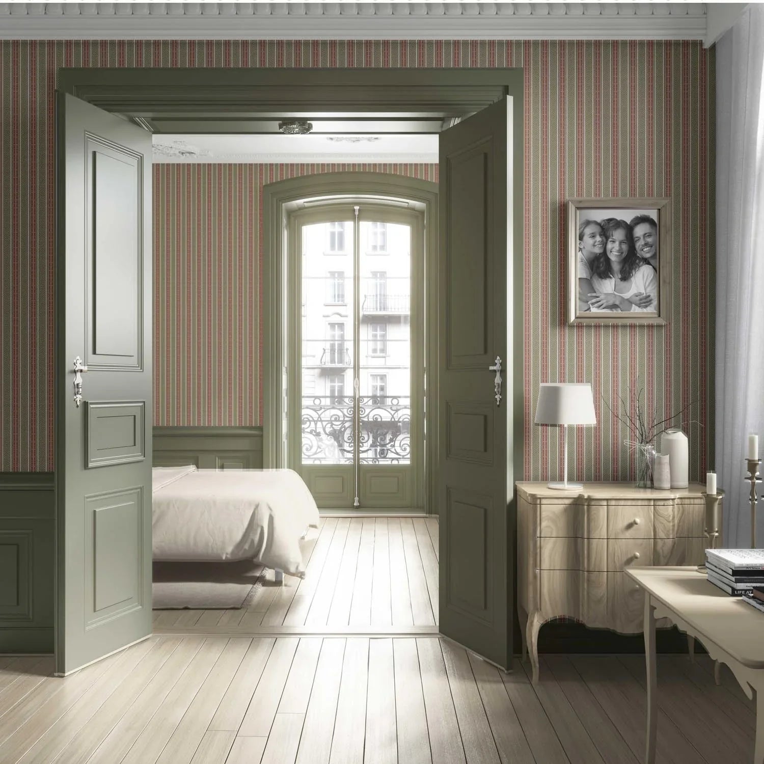 Geometric Striped Nursery Wallpaper (Red/ Green)
