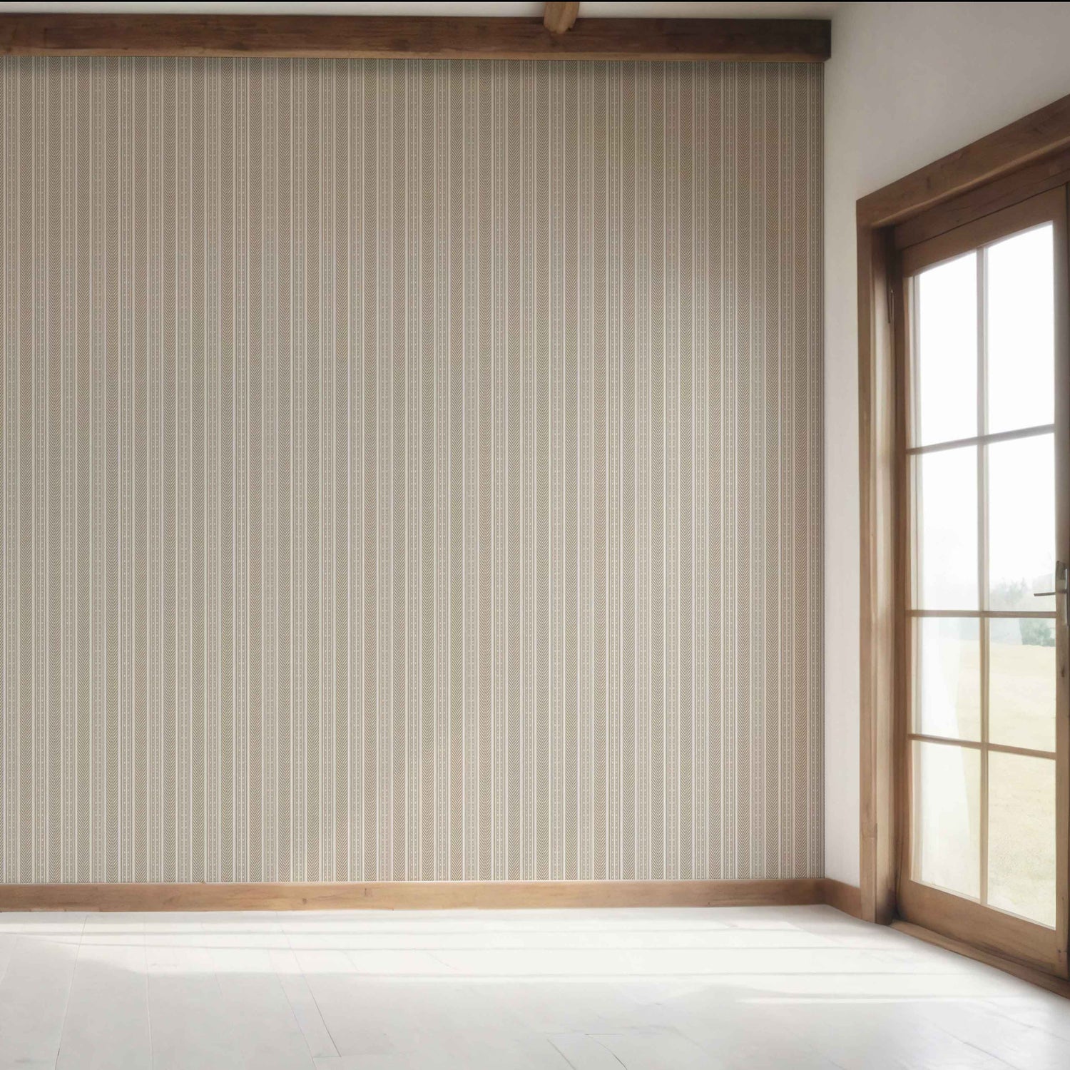 Neutral Geometric Striped Bedroom Wallpaper (Beige/ Brown/ Taupe)