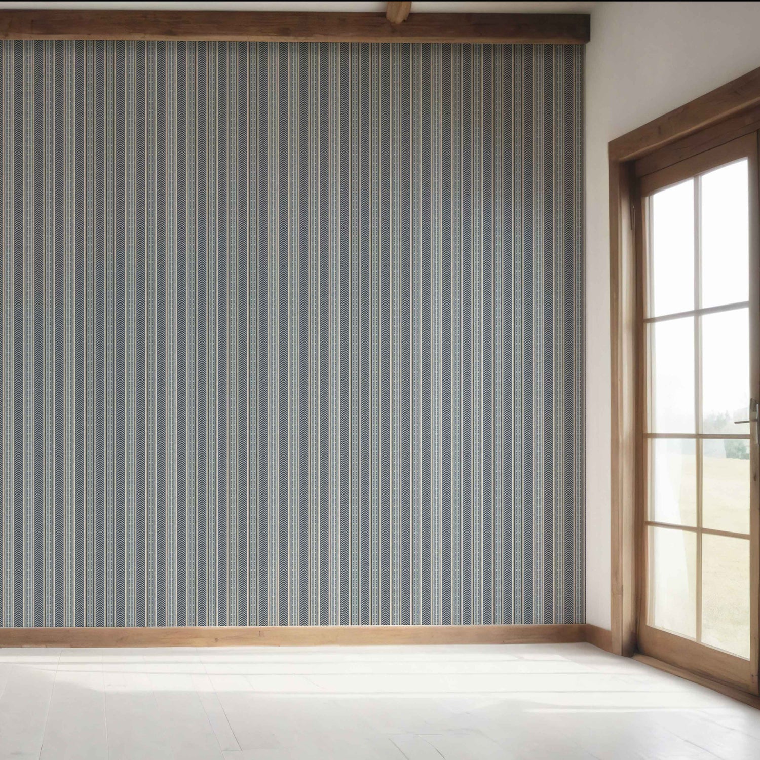 Geometric Striped Bedroom Wallpaper (Navy Blue/ Steel Gray)