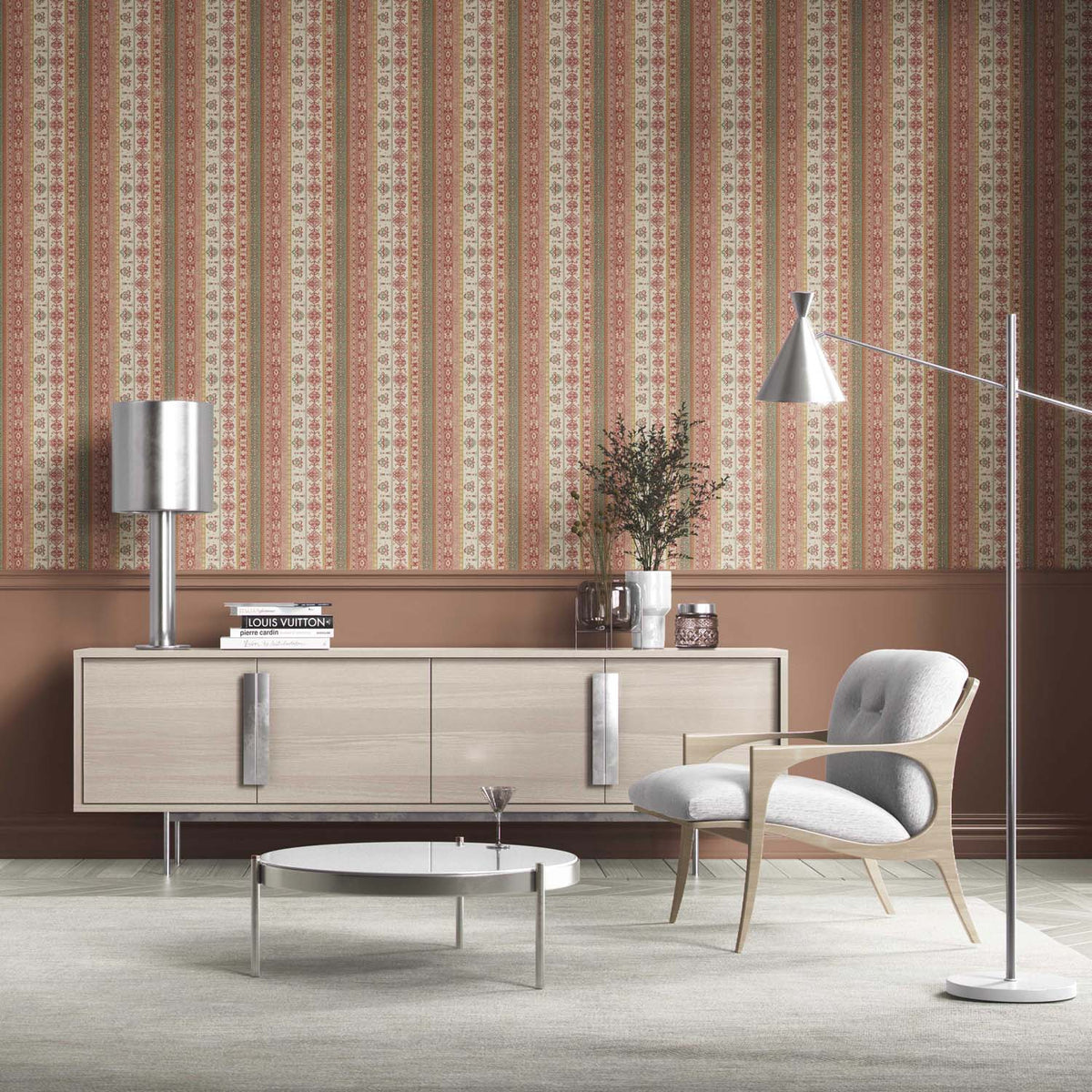 Vintage Bohemian Striped Kitchen Wallpaper (Red/ Orange/ Green/ Yellow/ Brown)