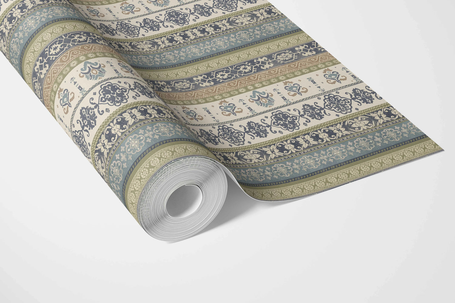 Vintage Bohemian Striped Bathroom Wallpaper (Navy Blue/ Olive Green/ Gray/ Brown)