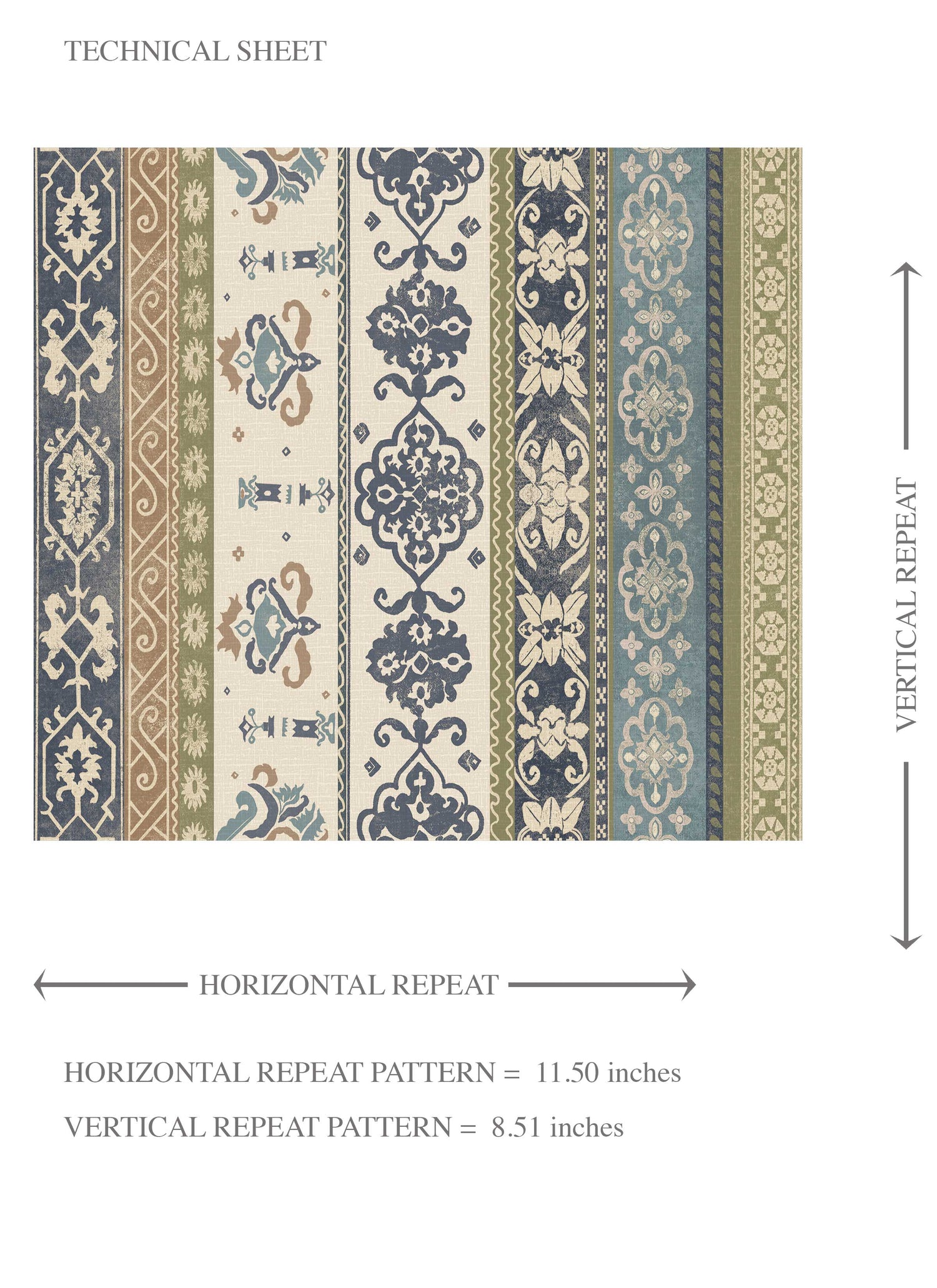 Vintage Bohemian Striped Kids Room Wallpaper (Navy Blue/ Olive Green/ Gray/ Brown)
