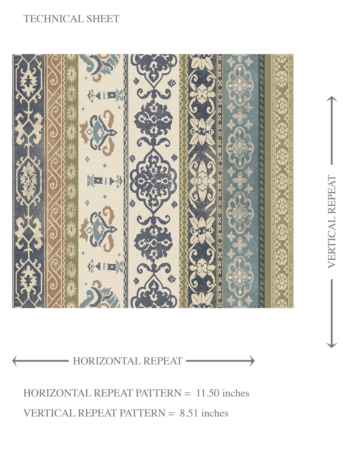 Vintage Bohemian Striped Kids Room Wallpaper (Navy Blue/ Olive Green/ Gray/ Brown)