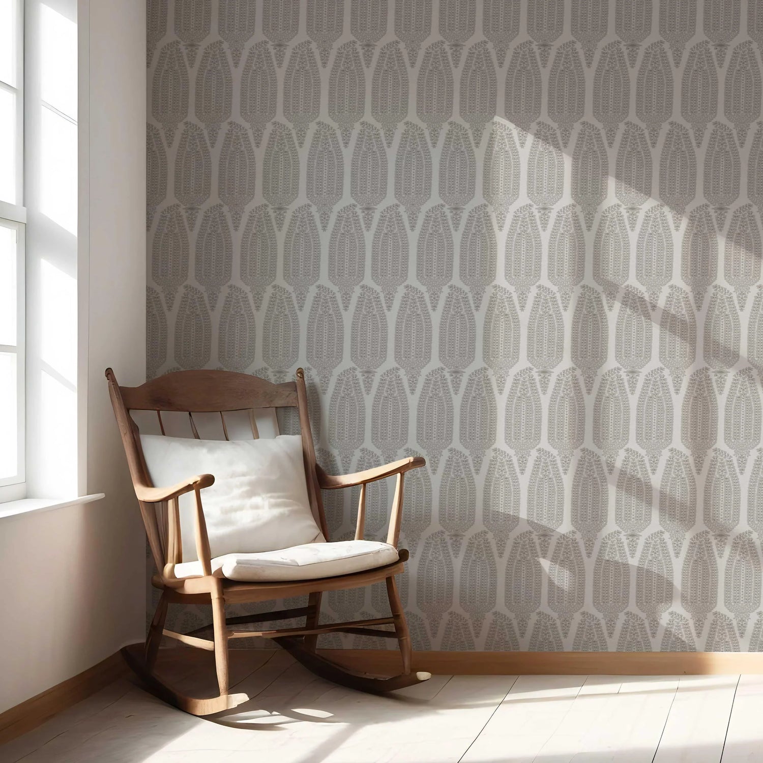 Neutral Paisley Floral Nursery Wallpaper (Dove Gray/ Pale Silver)