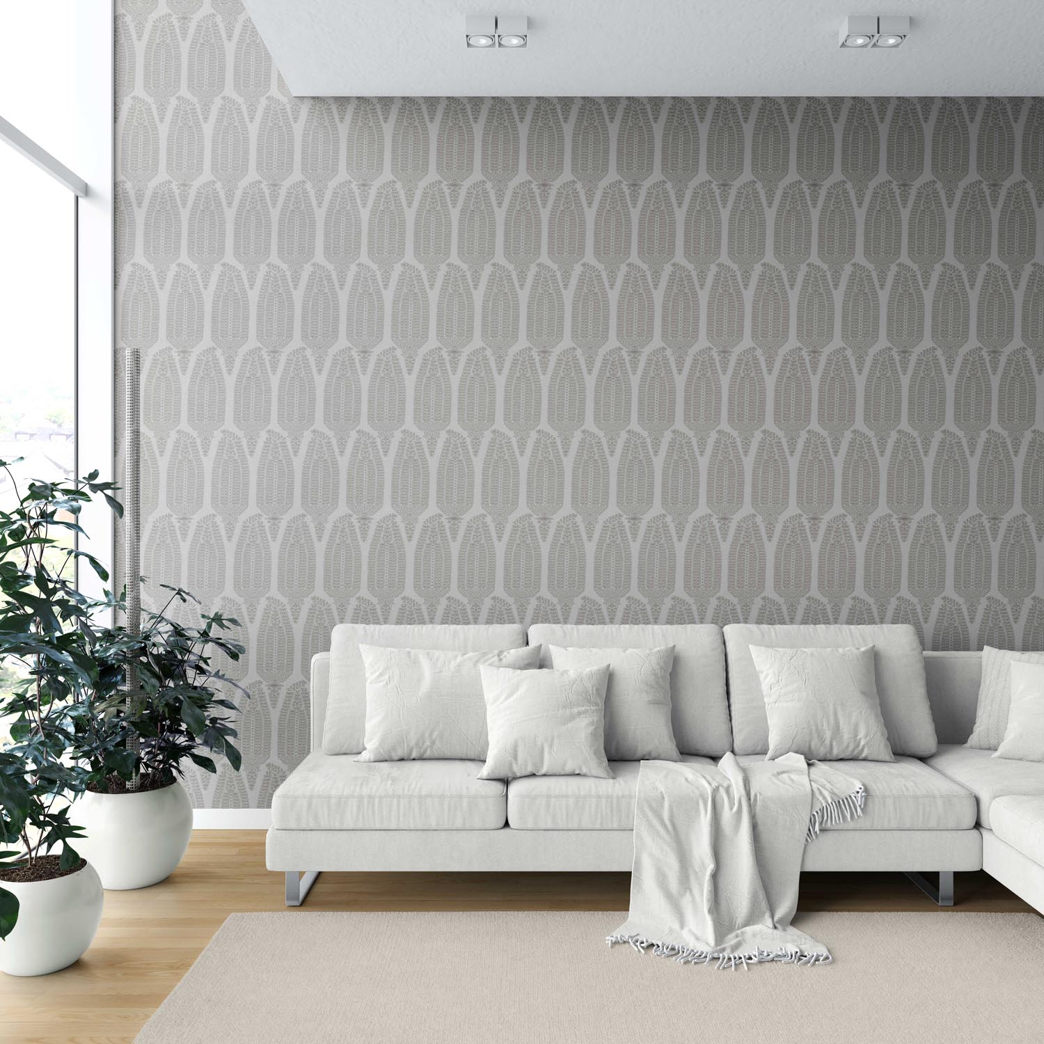 Neutral Paisley Floral Shower Toilet Wallpaper (Dove Gray/ Pale Silver)