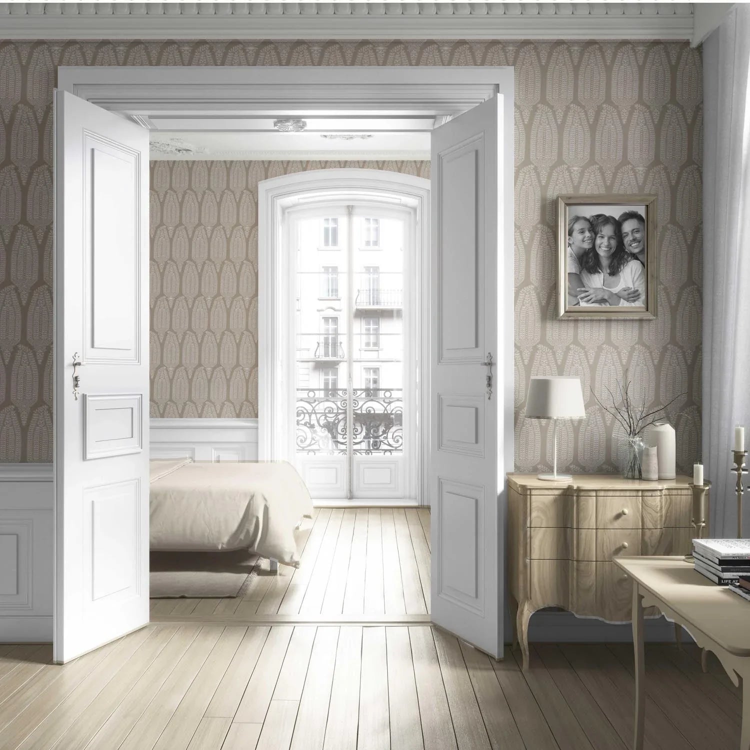 Neutral Paisley Floral Living Room Wallpaper (Beige/ Taupe/ Warm Gray)