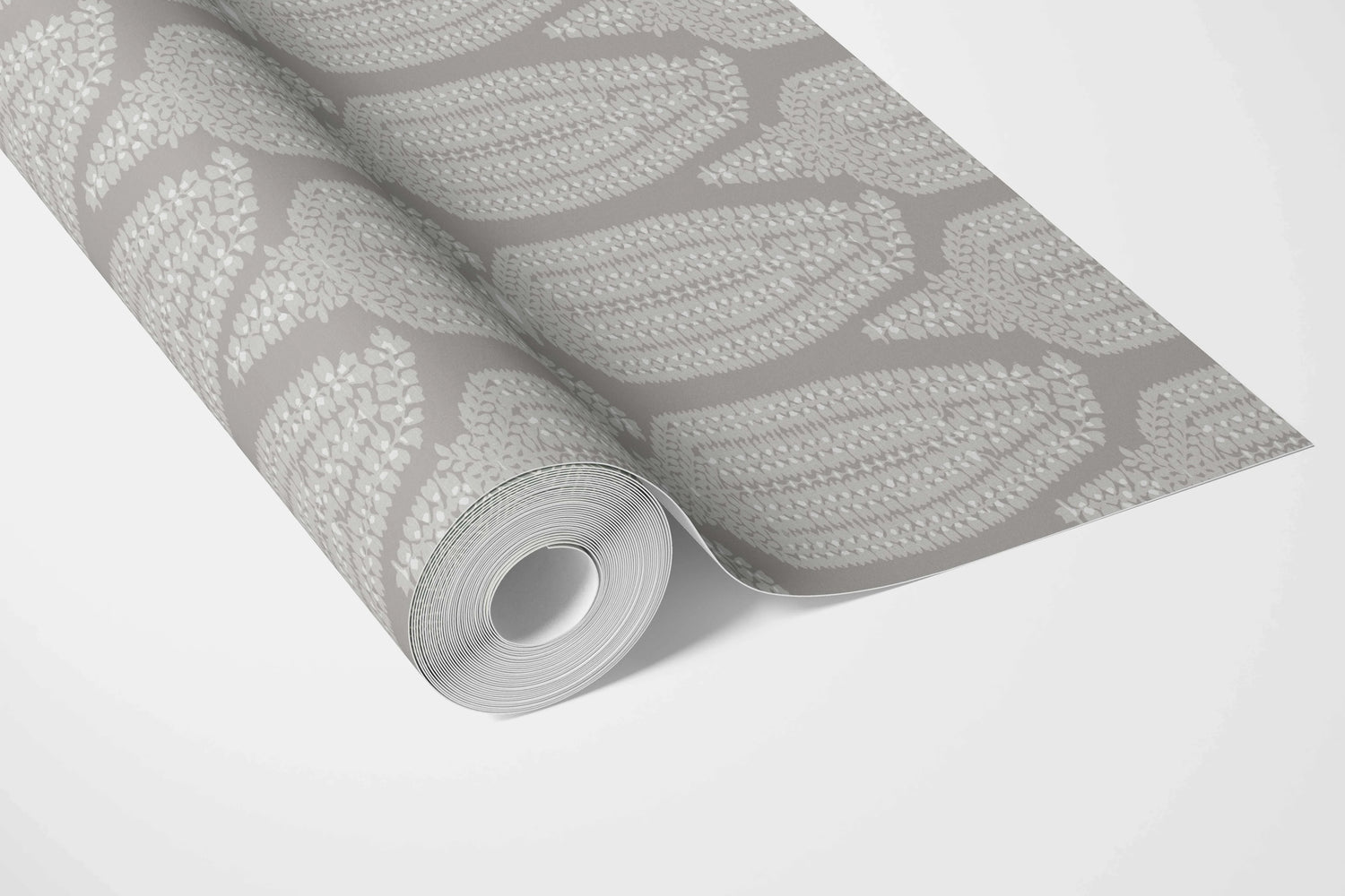 Neutral Paisley Floral Bathroom Wallpaper (Gray/ White)