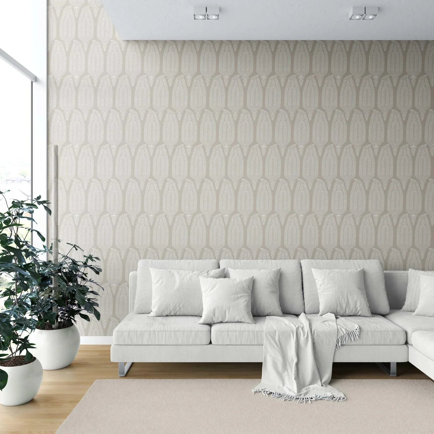 Neutral Paisley Floral Shower Toilet Wallpaper (Light Beige/ Cream/ Taupe)