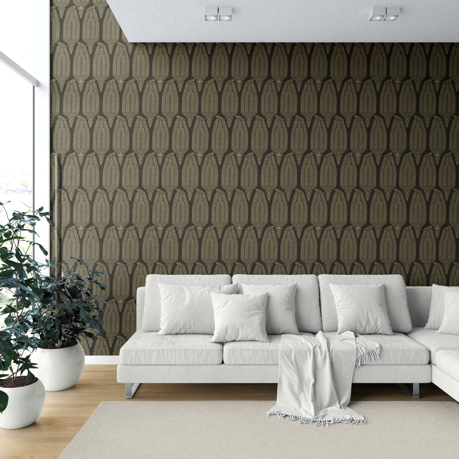 Paisley Floral Shower Toilet Wallpaper (Brown/ Olive Green/ Gold)