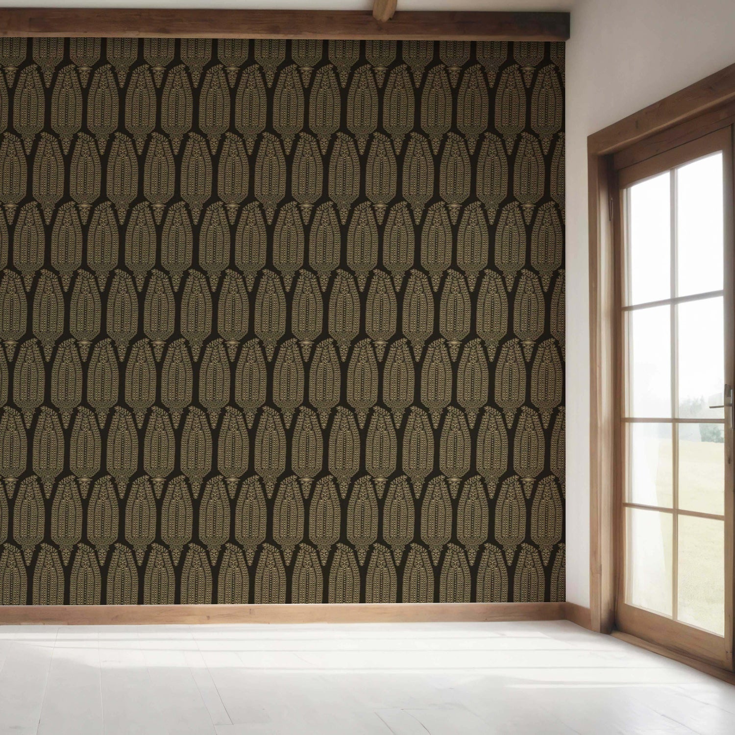 Paisley Floral Bedroom Wallpaper (Brown/ Olive Green/ Gold)