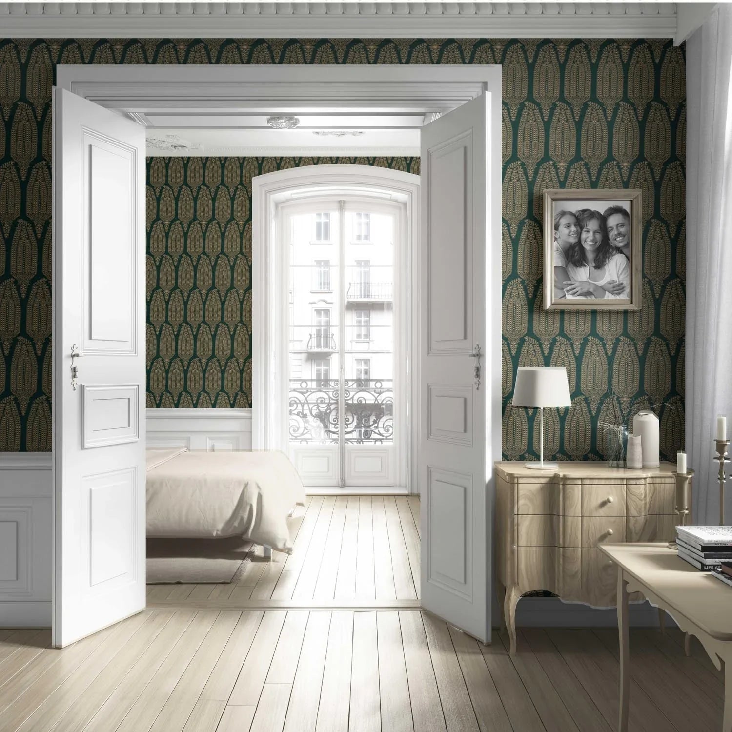 Paisley Floral Living Room Wallpaper (Emerald Green/ Gold)
