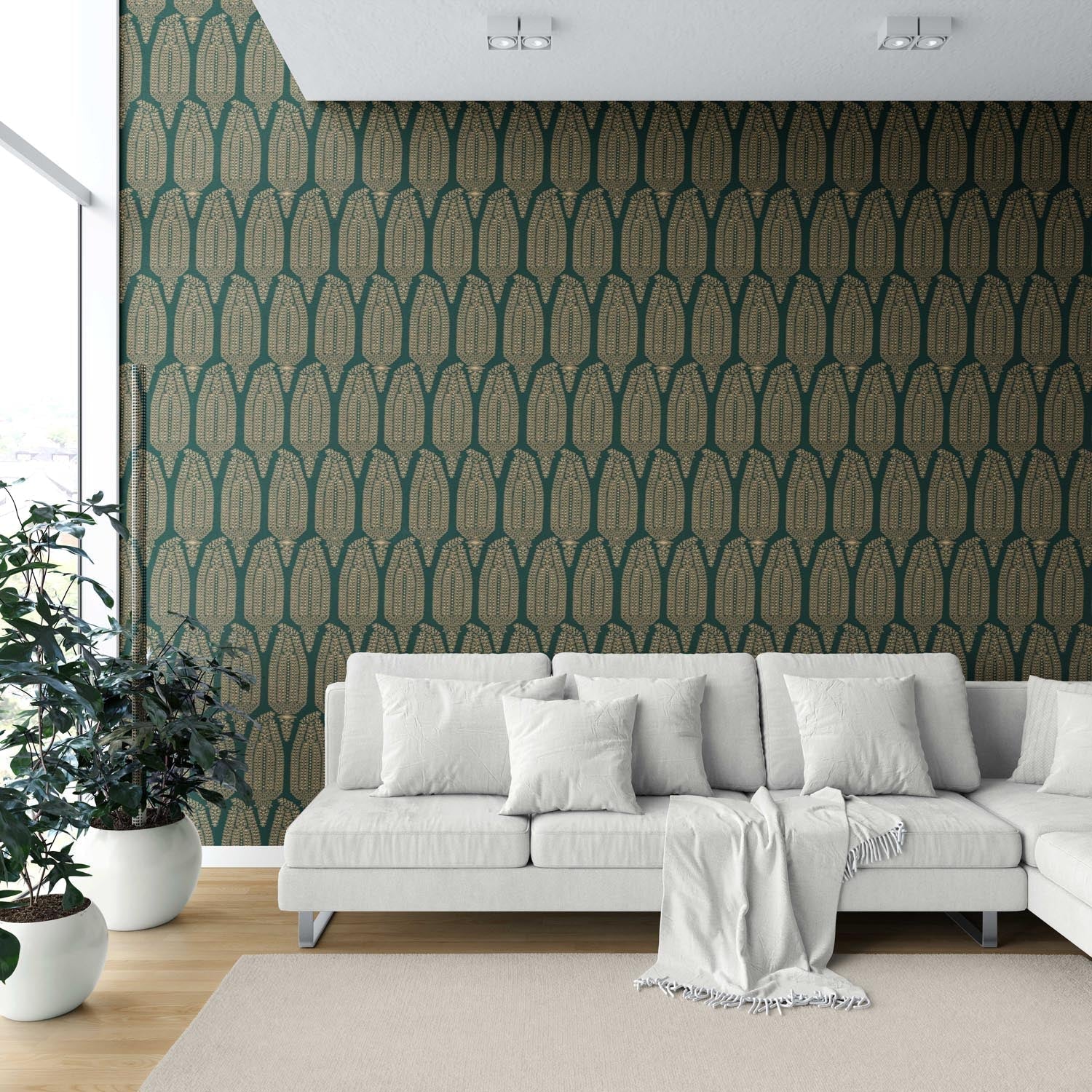 Paisley Floral Shower Toilet Wallpaper (Emerald Green/ Gold)