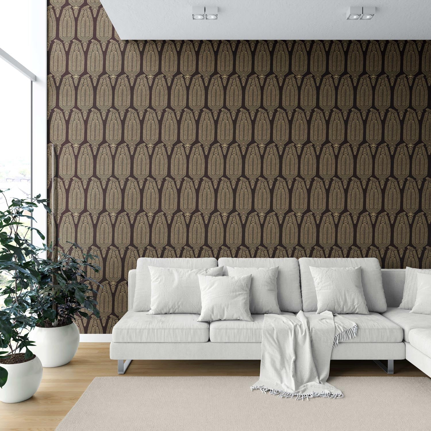 Paisley Floral Shower Toilet Wallpaper (Coffee Brown/ Gold)
