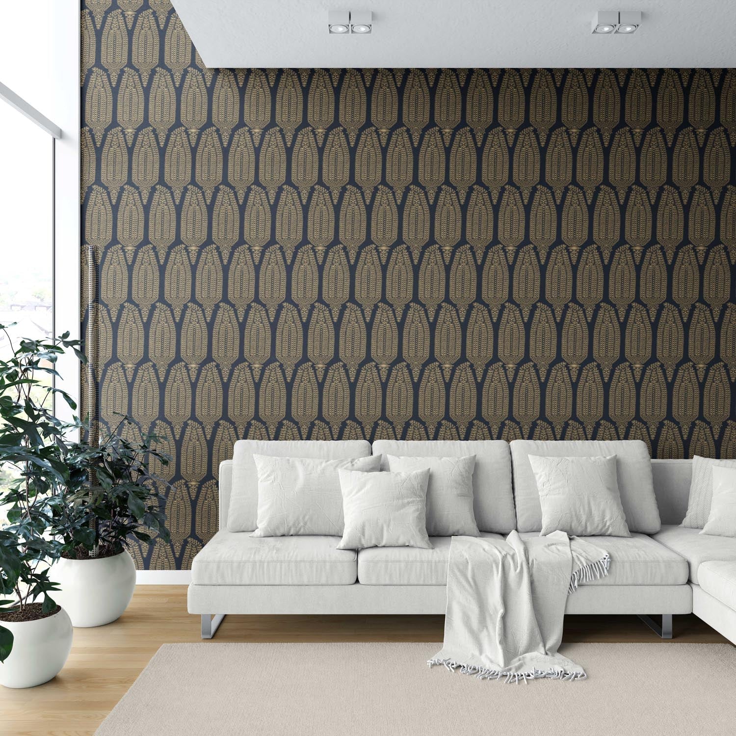 Paisley Floral Shower Toilet Wallpaper (Charcoal Black/ Brown Beige)