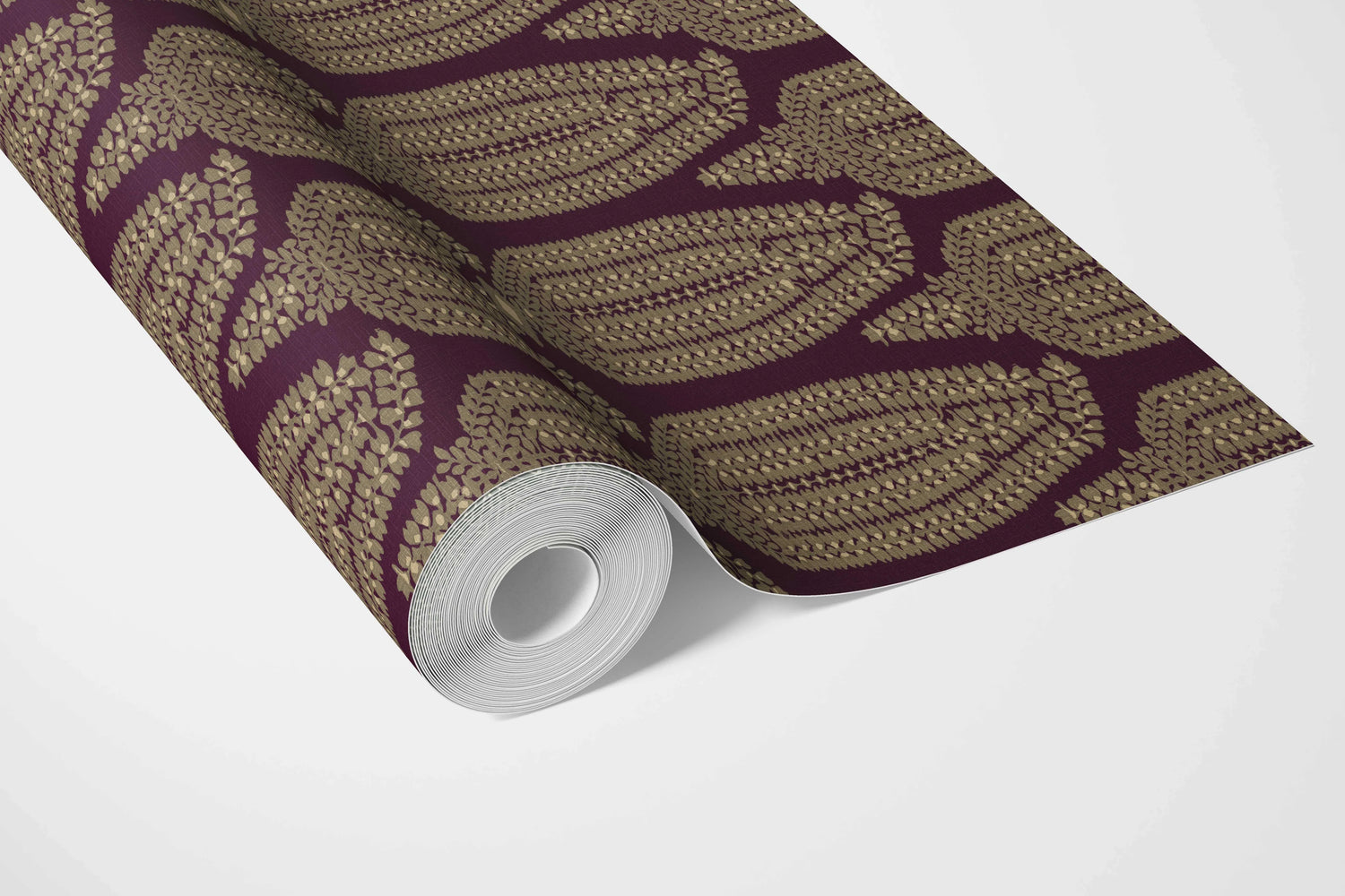 Paisley Floral Bathroom Wallpaper (Deep Purple/ Burgundy/ Gold)