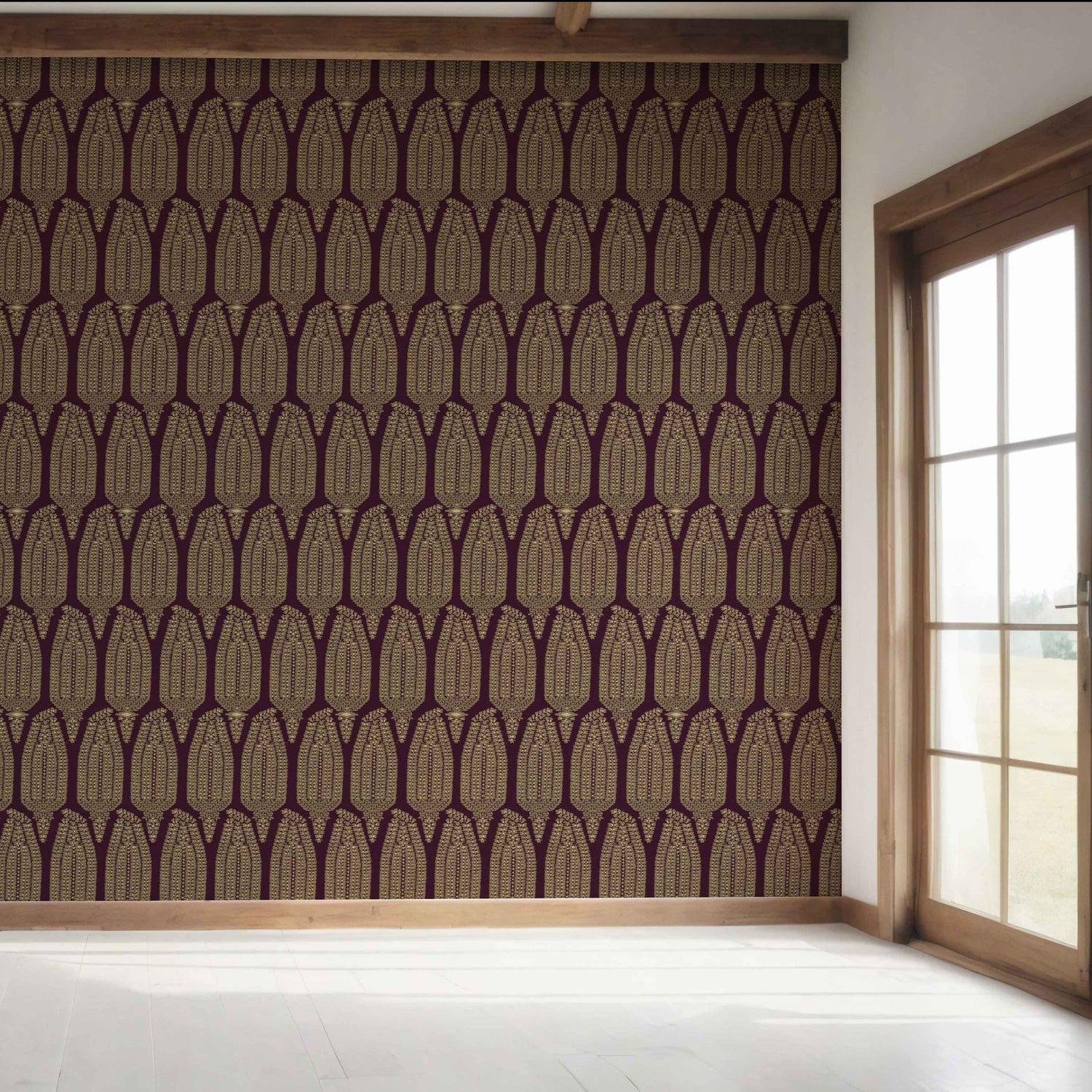 Paisley Floral Bedroom Wallpaper (Deep Purple/ Burgundy/ Gold)